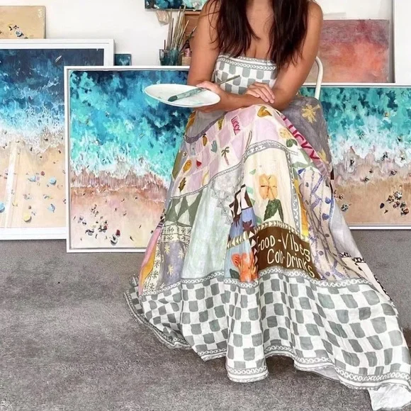 EmmaLee Runway Patchwork Maxi Sun Dress, Couture Lux Maxi Gown - Picture 4 of 16